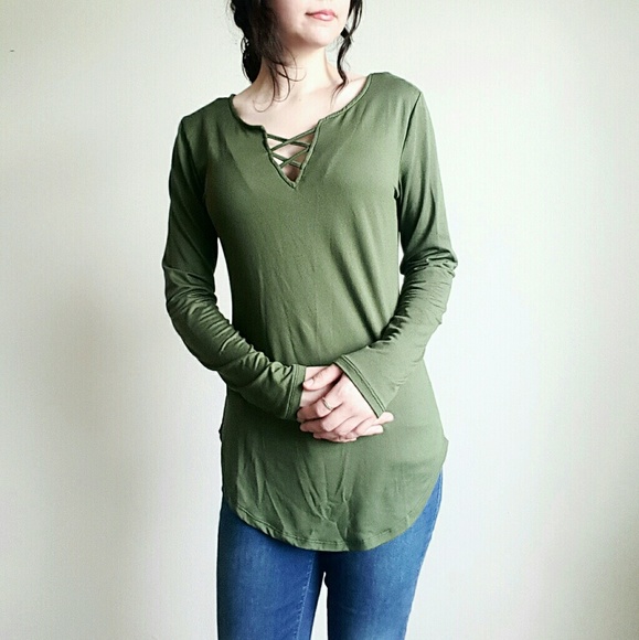 No Boundaries Tops - Olive Green Crisscross Top